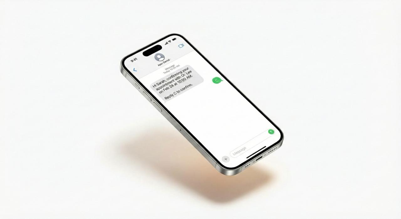 Modern medical reception desk with white and cream tones, natural light